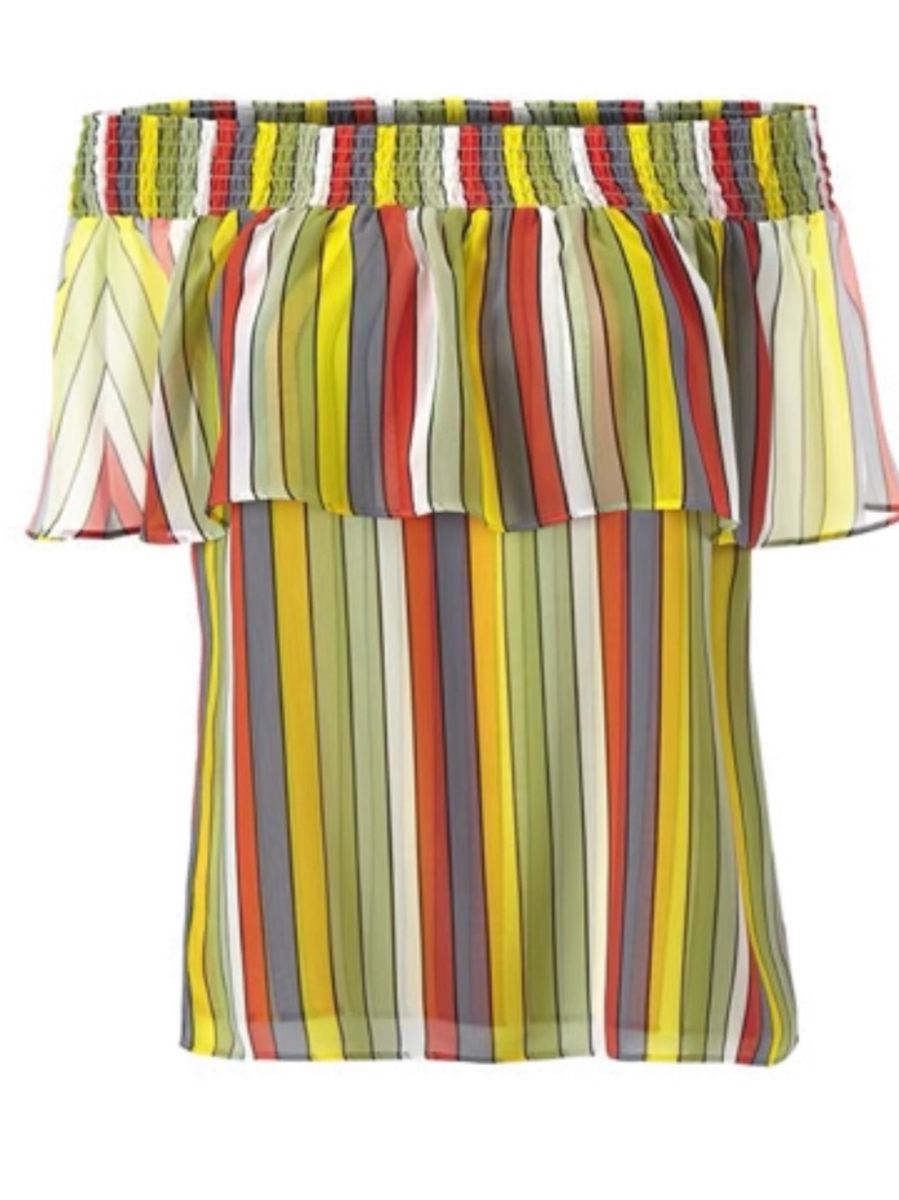 Cabi Carnival Top - Off-Shoulder Striped Ruffle Top